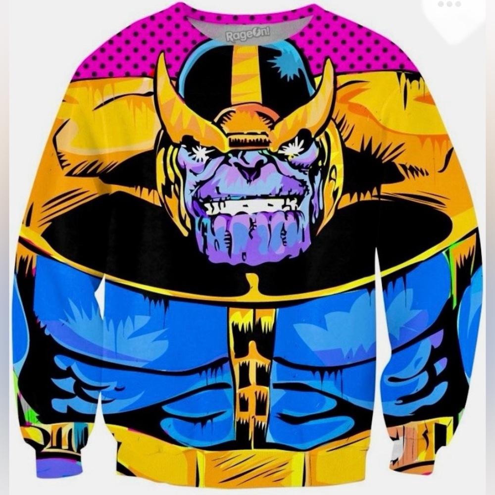 Rage On! Supervillain Thanos Colorful Graphic Sweatshirt Size XL